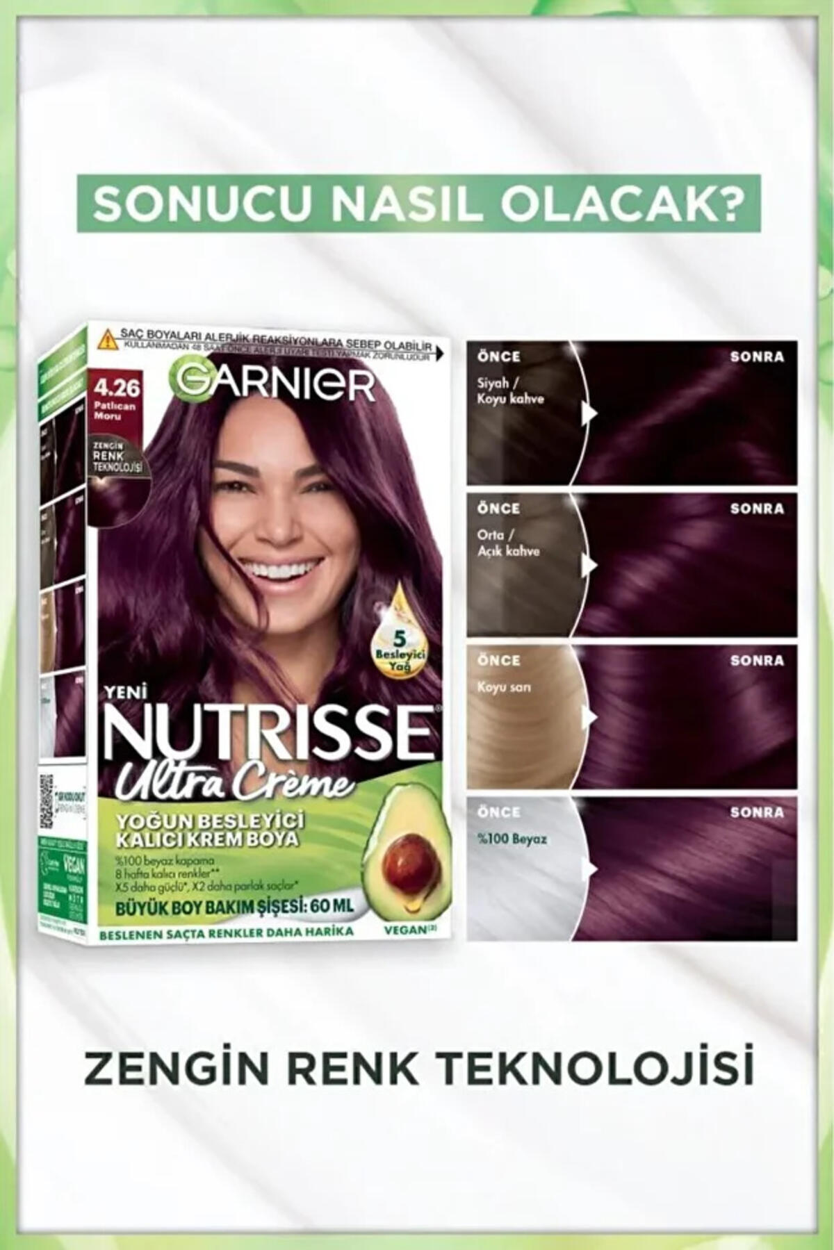 Garnier Saç Boyası Nutrisse Ultra Creme No:4.26 Patlıcan Mor