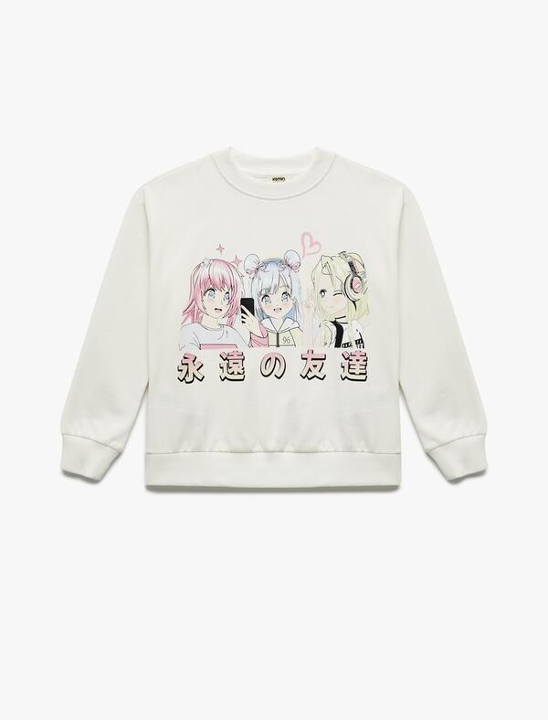 Koton Sweatshirt Kız Çocuk 6WKG10052AK Ekru
