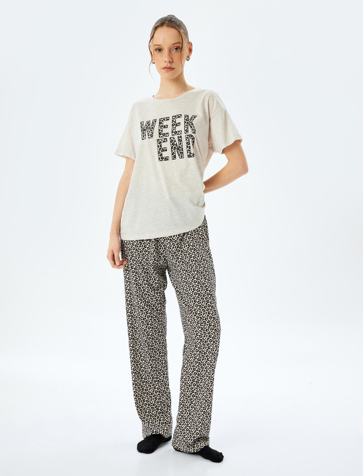 Koton Pijama Takımı 5SLK40018MK Kahverengi