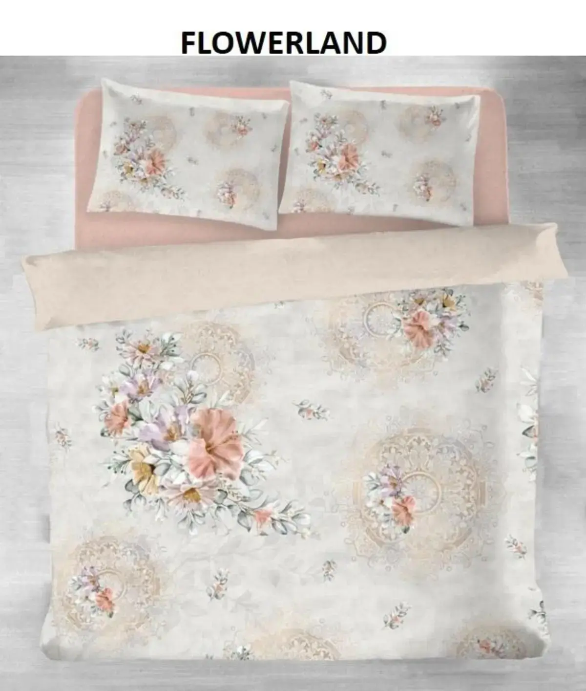 Nev Nevresim Takımı Tek Kişilik Ranforce Flowerland Somon