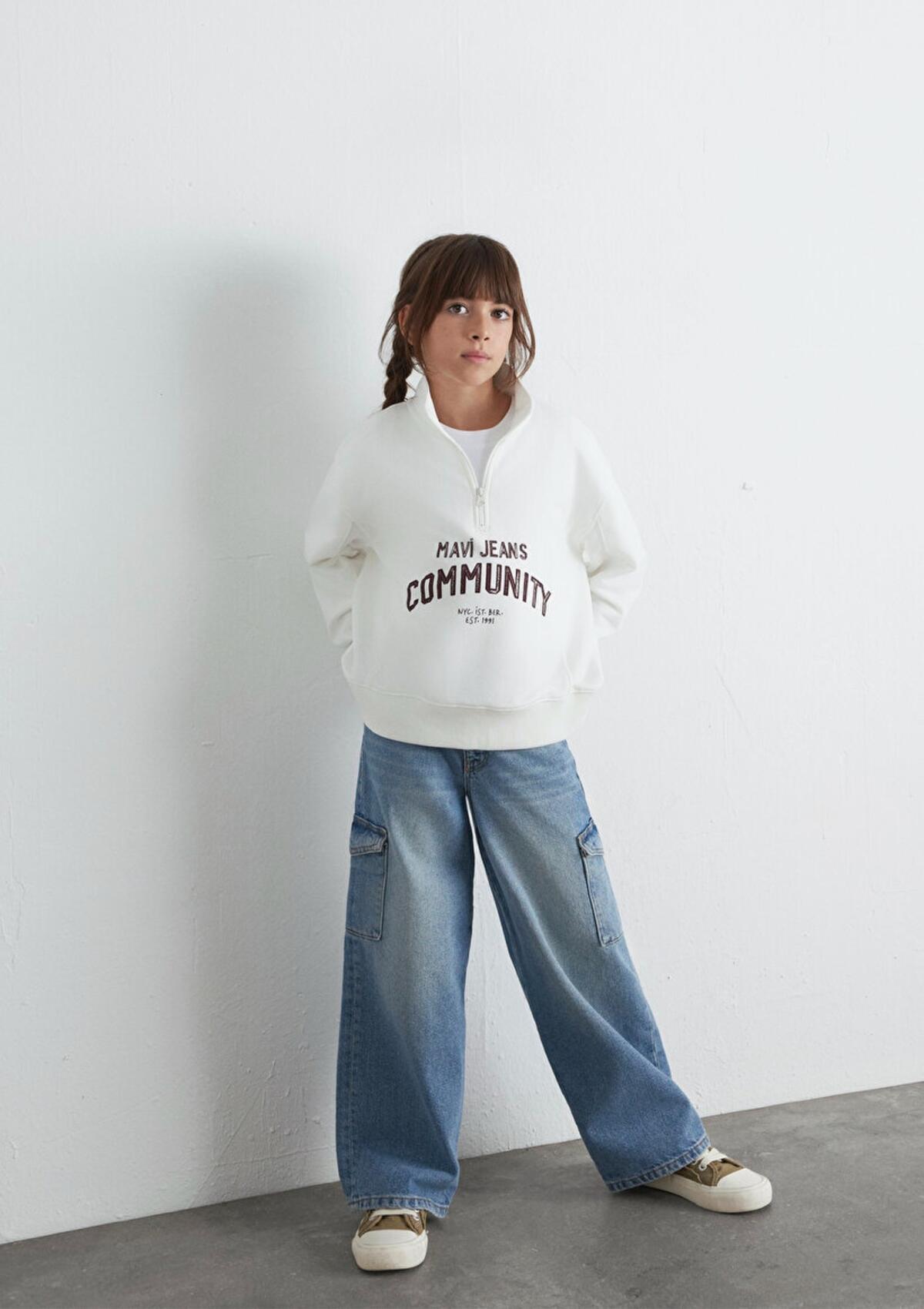 Mavi Sweatshirt Kız Çocuk M7S10130-70057 Beyaz
