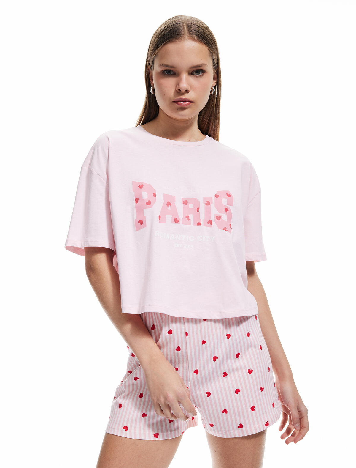 Koton Pijama Takımı 5SLK40039MK Pembe Desenli