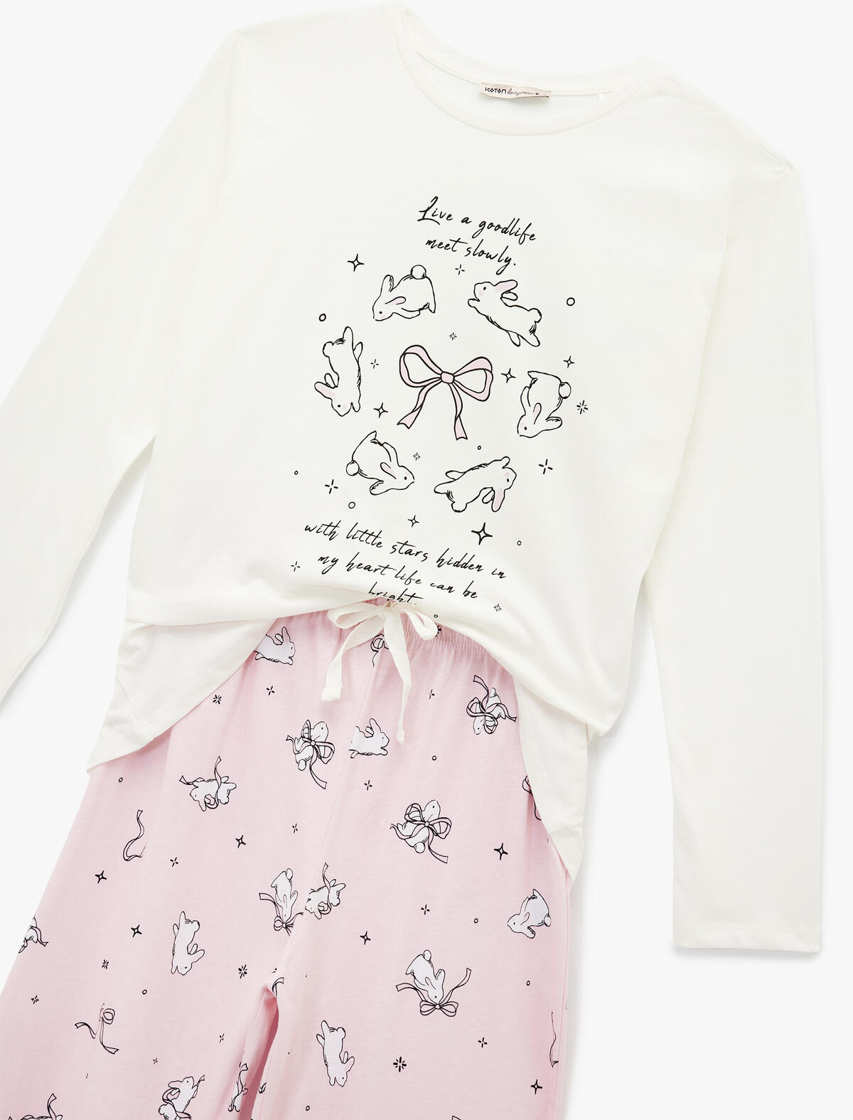 Koton Pijama Takımı 6WLK40148MK Ekru Desenli Koton Pijama Takımı 6WLK40148MK Ekru Desenli
