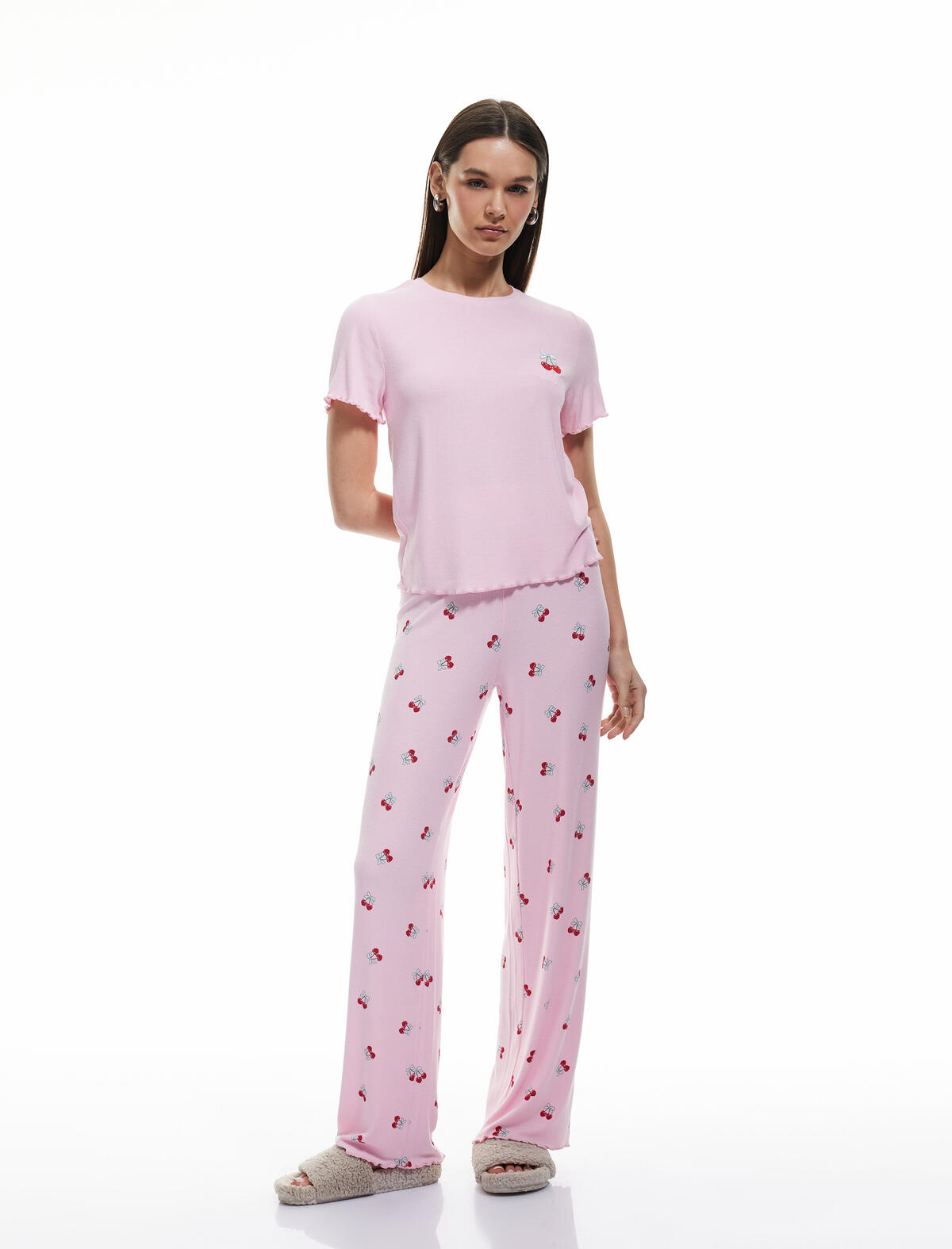Koton Pijama Takımı 5SLK40076MK Pembe Desenli