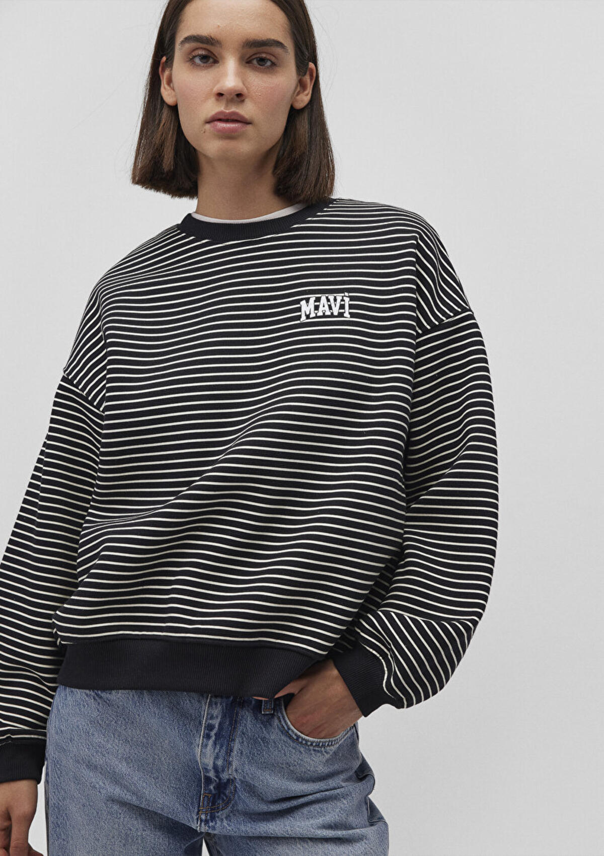 Mavi Sweatshirt M1S10100-85143 Siyah Çizgili