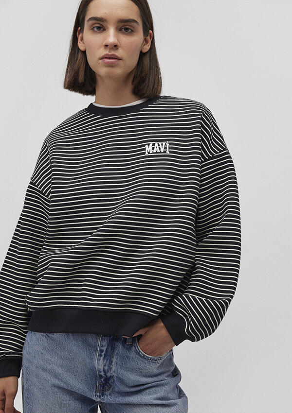 Mavi Sweatshirt M1S10100-85143 Siyah Çizgili