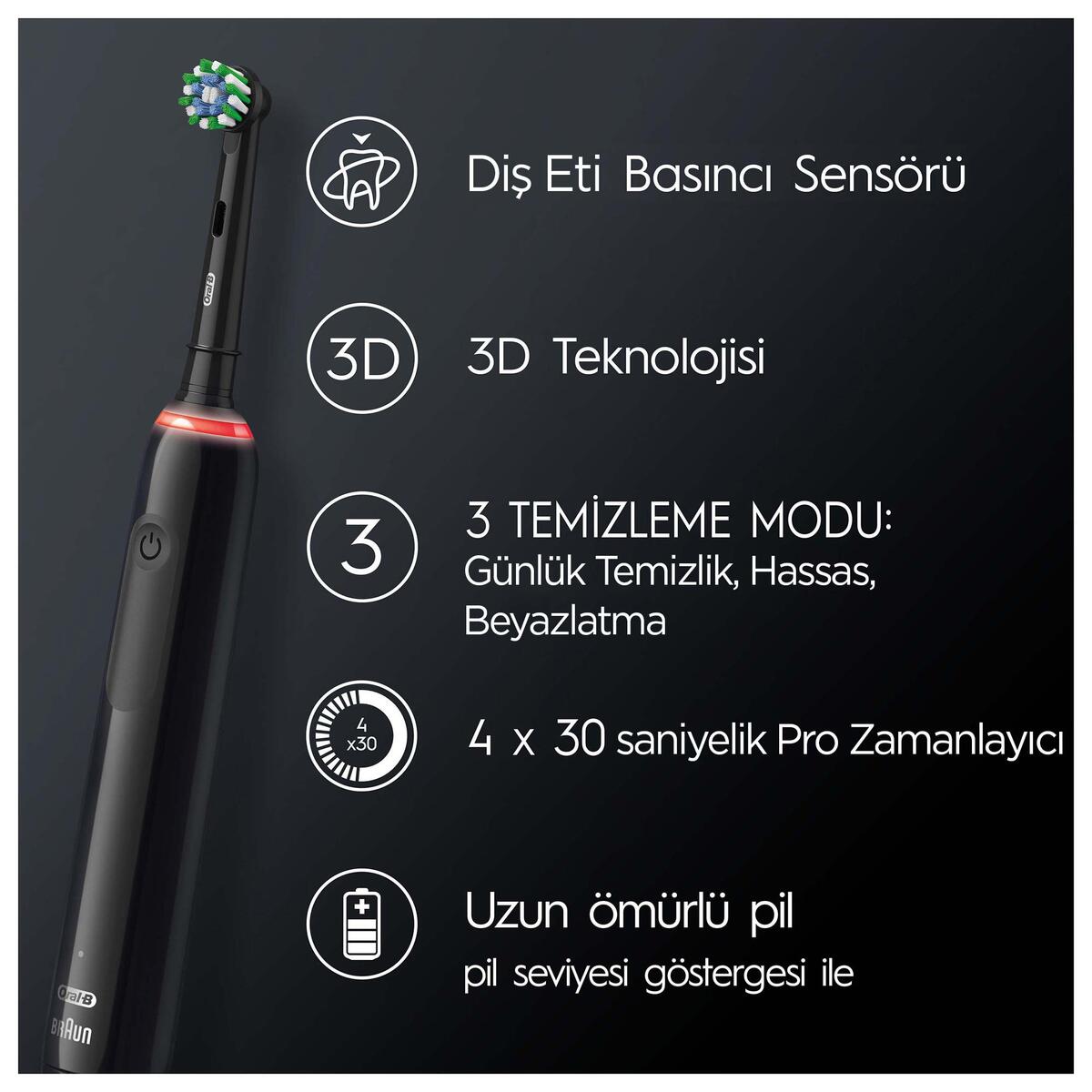 Oral-B Şarjlı Diş Fırçası Pro 3500 Siyah