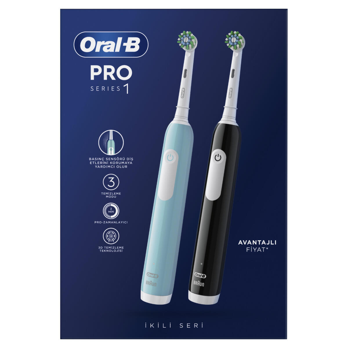 Oral-B Şarjlı Diş Fırçası Pro Series 1 İkili Paket Mavi-Siyah