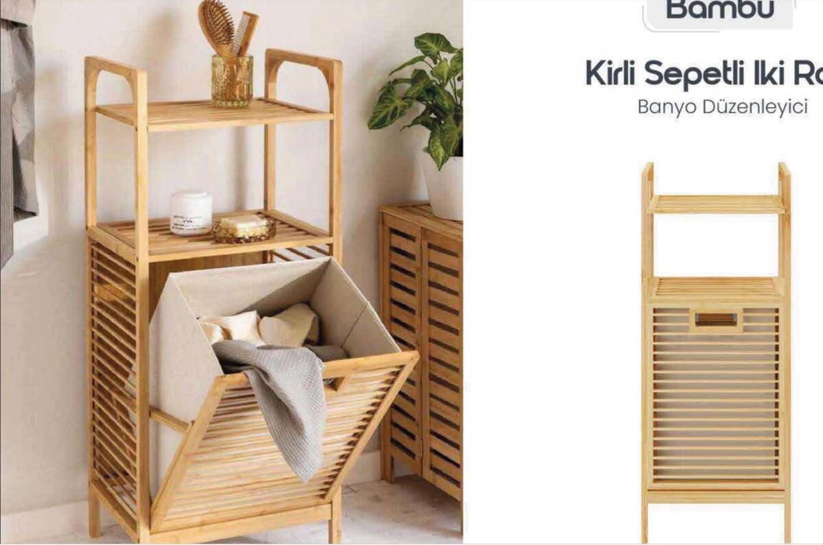Digithome Bambu Kirli Sepetli 3 Raflı Banyo Düzenleyici Xl Db-0011