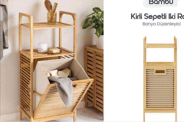 Digithome Bambu Kirli Sepetli 3 Raflı Banyo Düzenleyici Xl Db-0011