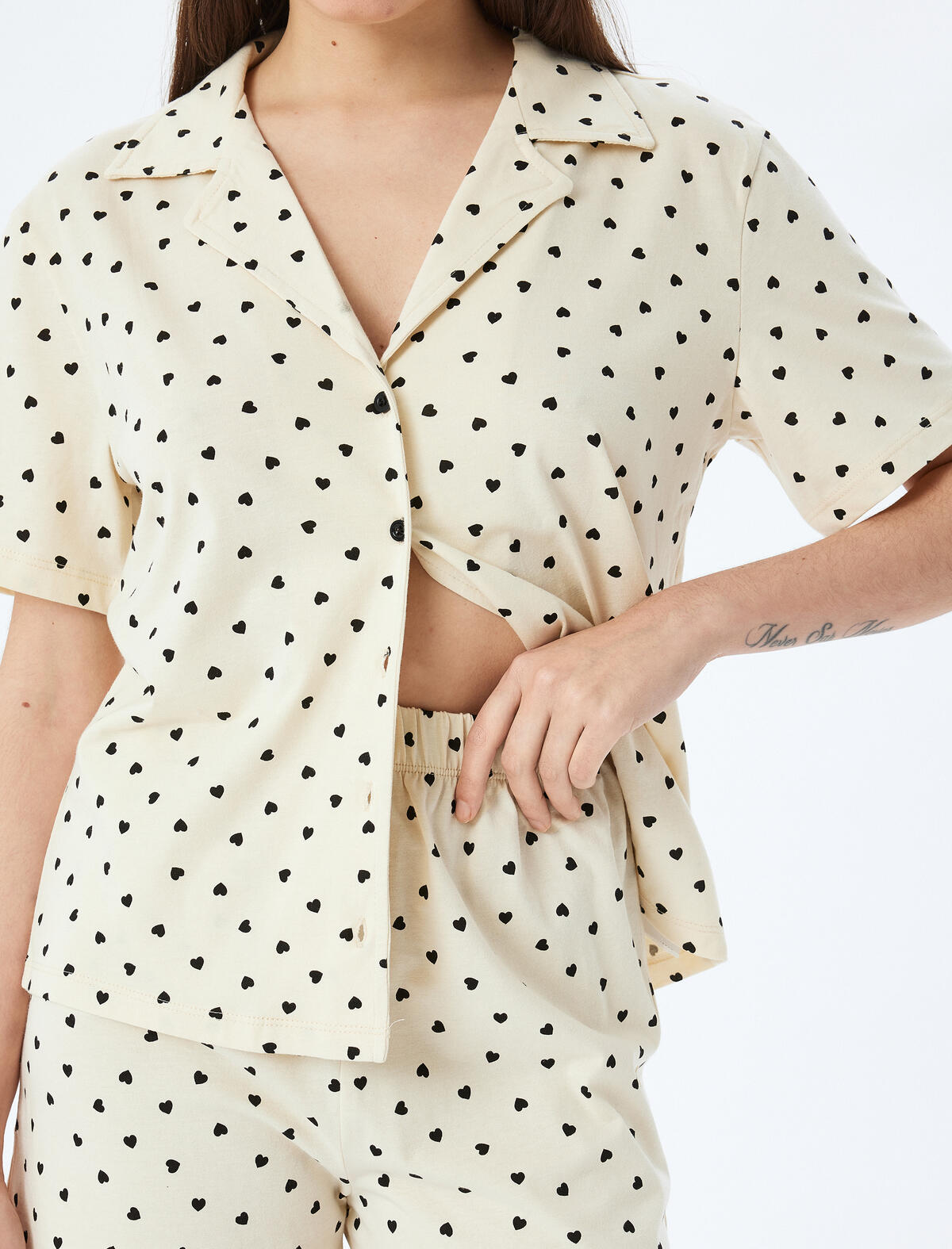 Koton Pijama Takımı 5SLK40049MK Ekru Desenli
