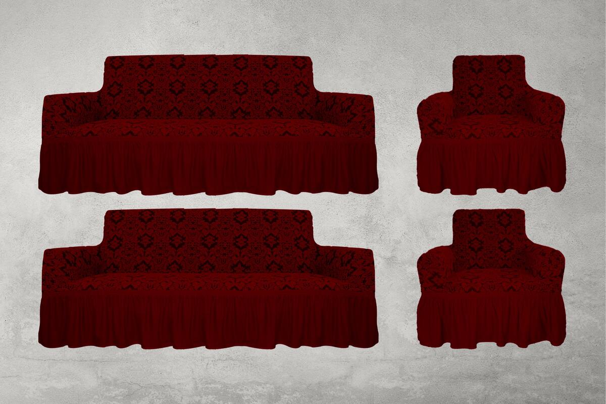 Damask Koltuk Örtüsü Maxi Takım 3+3+1+1 Bordo
