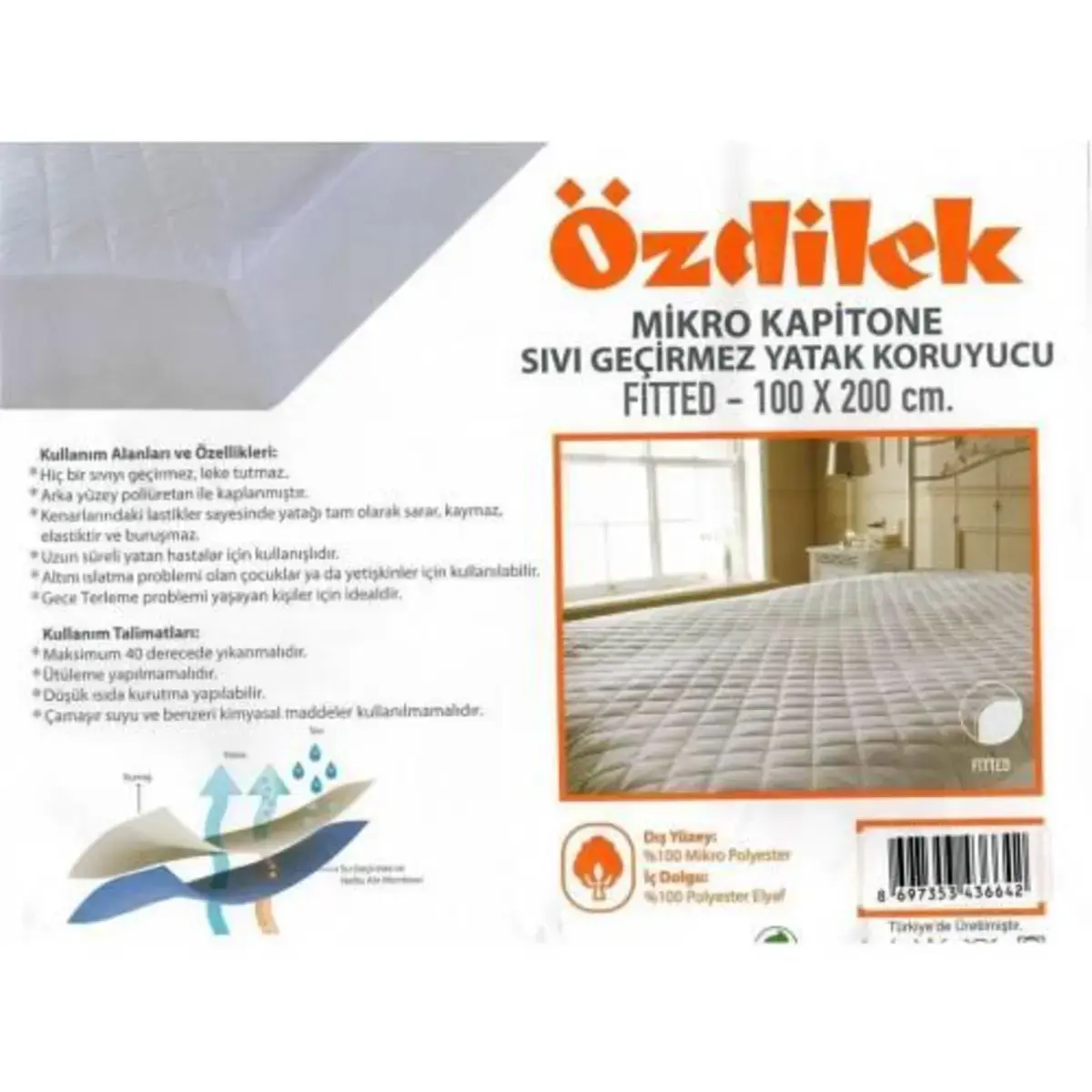 Özdilek Alez 100*200 Kapitone Sıvı Geçirmez Fitted