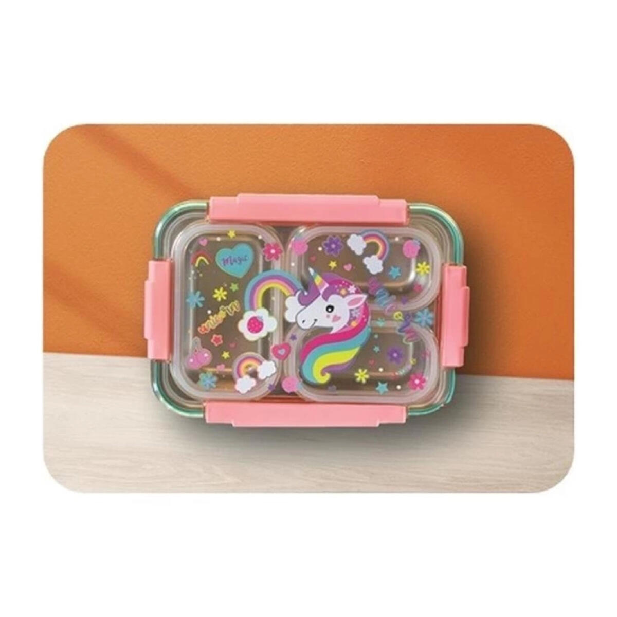Vest Beslenme Kabı Çelik Unicorn Pembe Şeffaf Kapaklı VST-BES0003