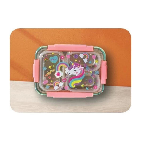 Vest Beslenme Kabı Çelik Unicorn Pembe Şeffaf Kapaklı VST-BES0003