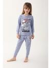 Snoopy Pijama Takım Kız Çocuk L1613-3 Açık İndigo