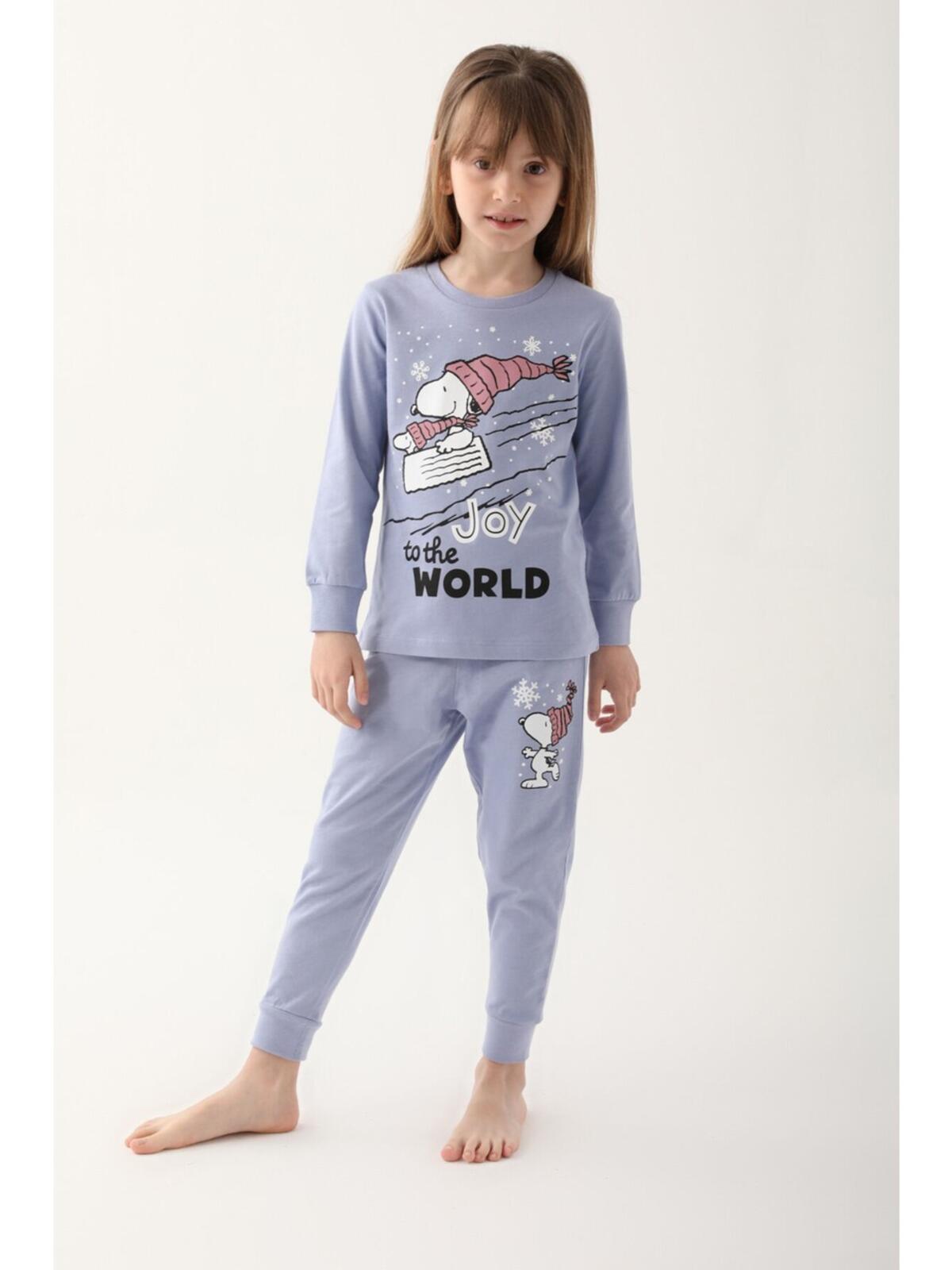 Snoopy Pijama Takım Kız Çocuk L1613-3 Açık İndigo