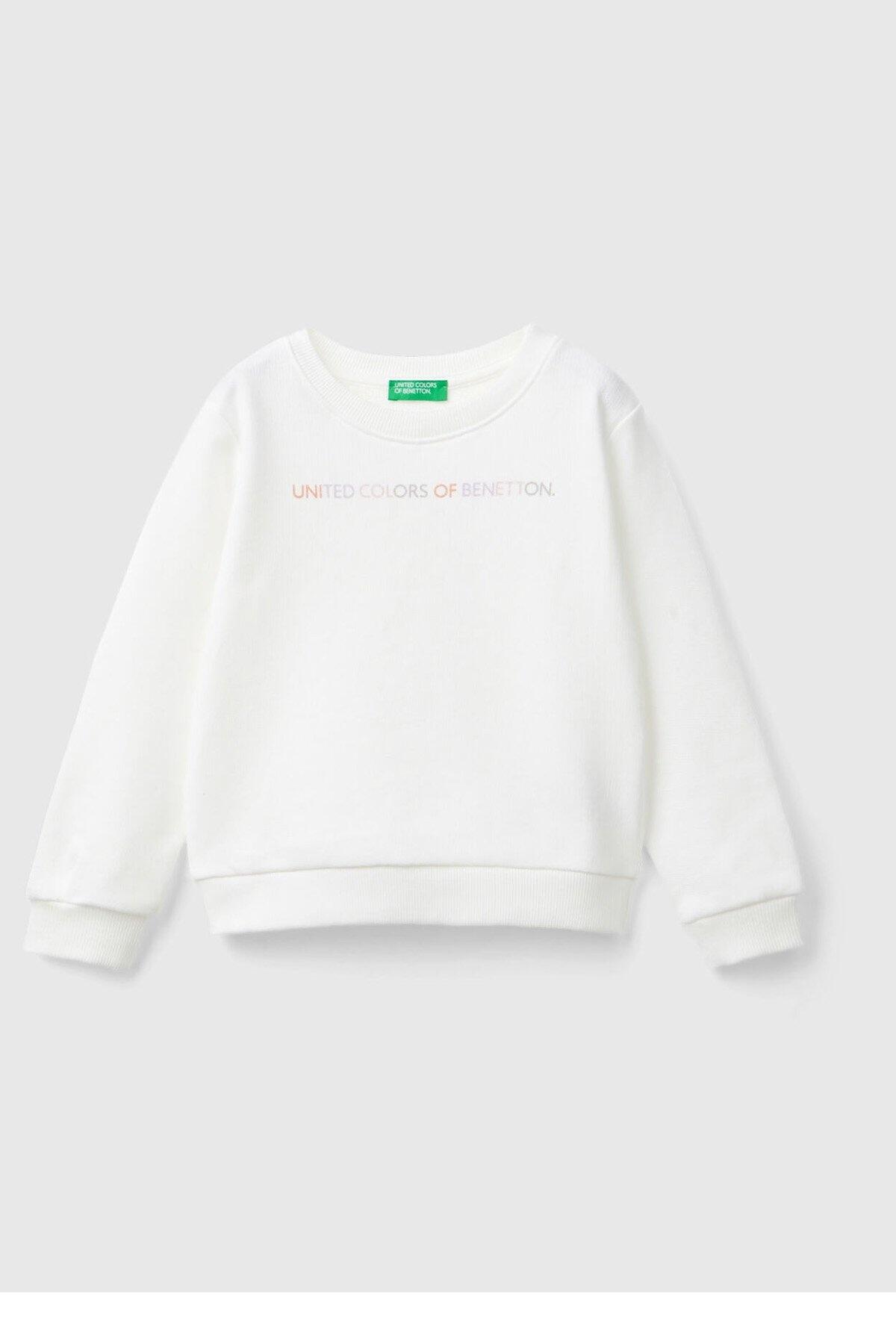 Benetton Sweatshirt Kız Bebek 3J70G10F8 Beyaz