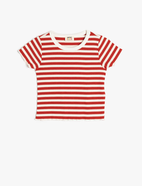 Koton Tişört Kız Çocuk 5SKG10065AK Kırmızı Çizgili