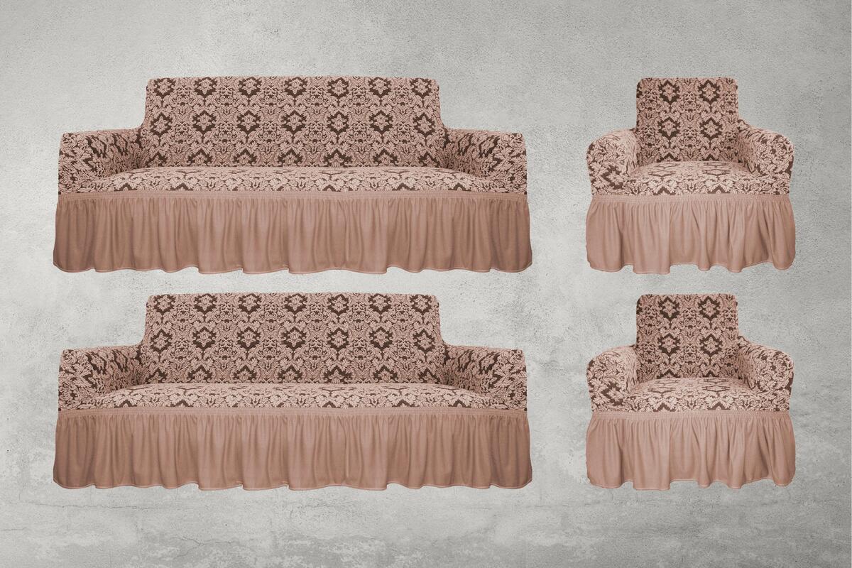 Damask Koltuk Örtüsü Maxi Takım 3+3+1+1 Bej
