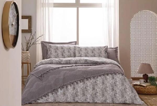 Özdilek Pikeli Nevresim Takımı Çift Kişilik Leaves Gri