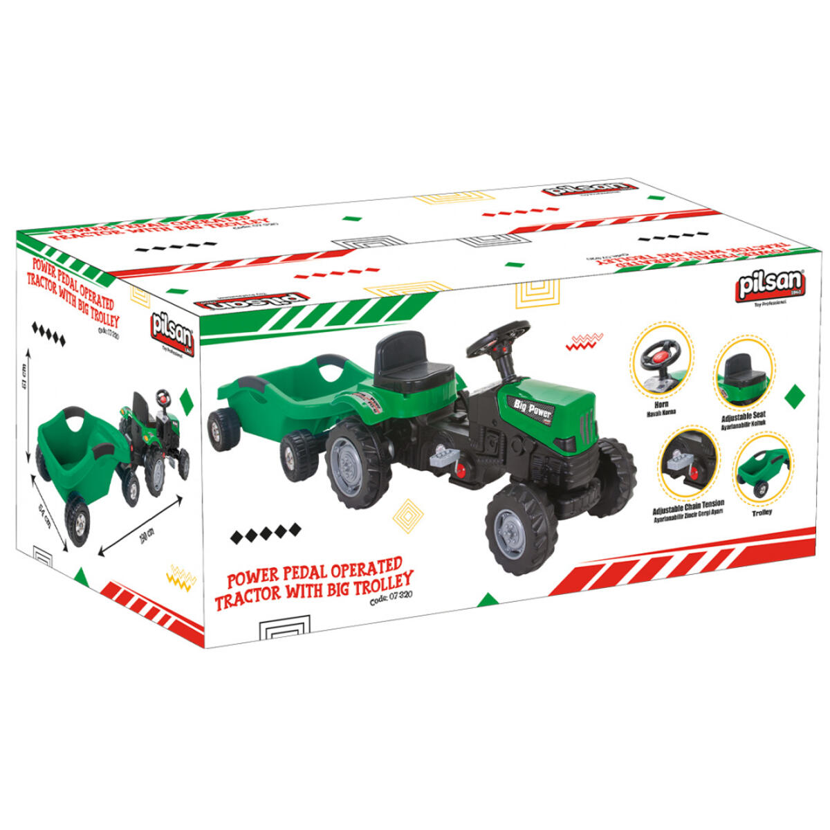 Pilsan Traktör Power Pedallı Big Trolley PİL07-320 Yeşil