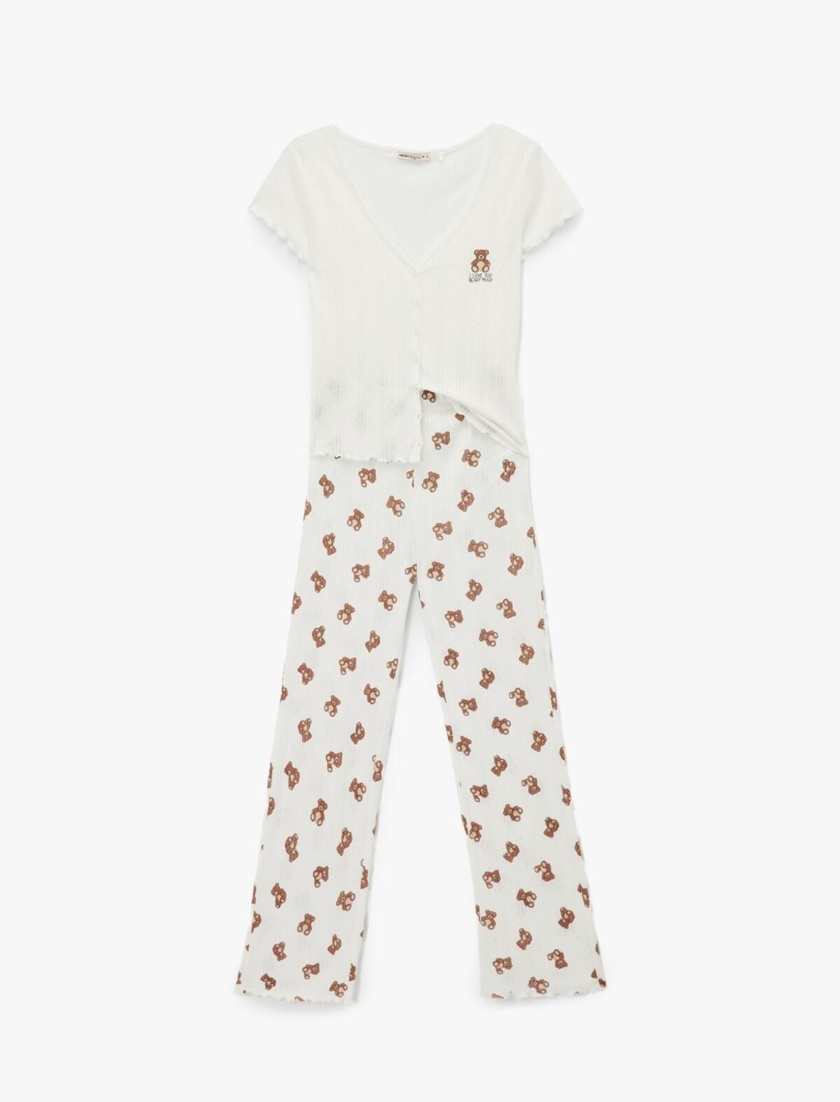 Koton Pijama Takımı 6WLK40160MK Bej Desenli