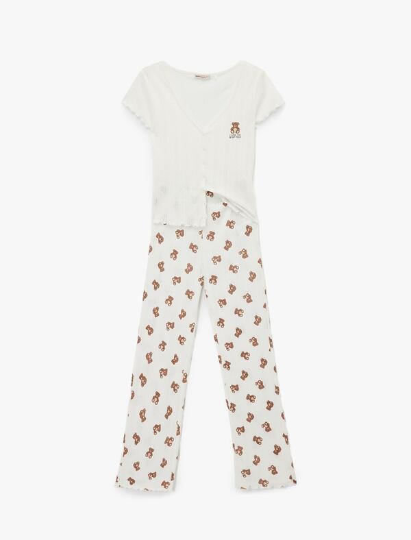 Koton Pijama Takımı 6WLK40160MK Bej Desenli