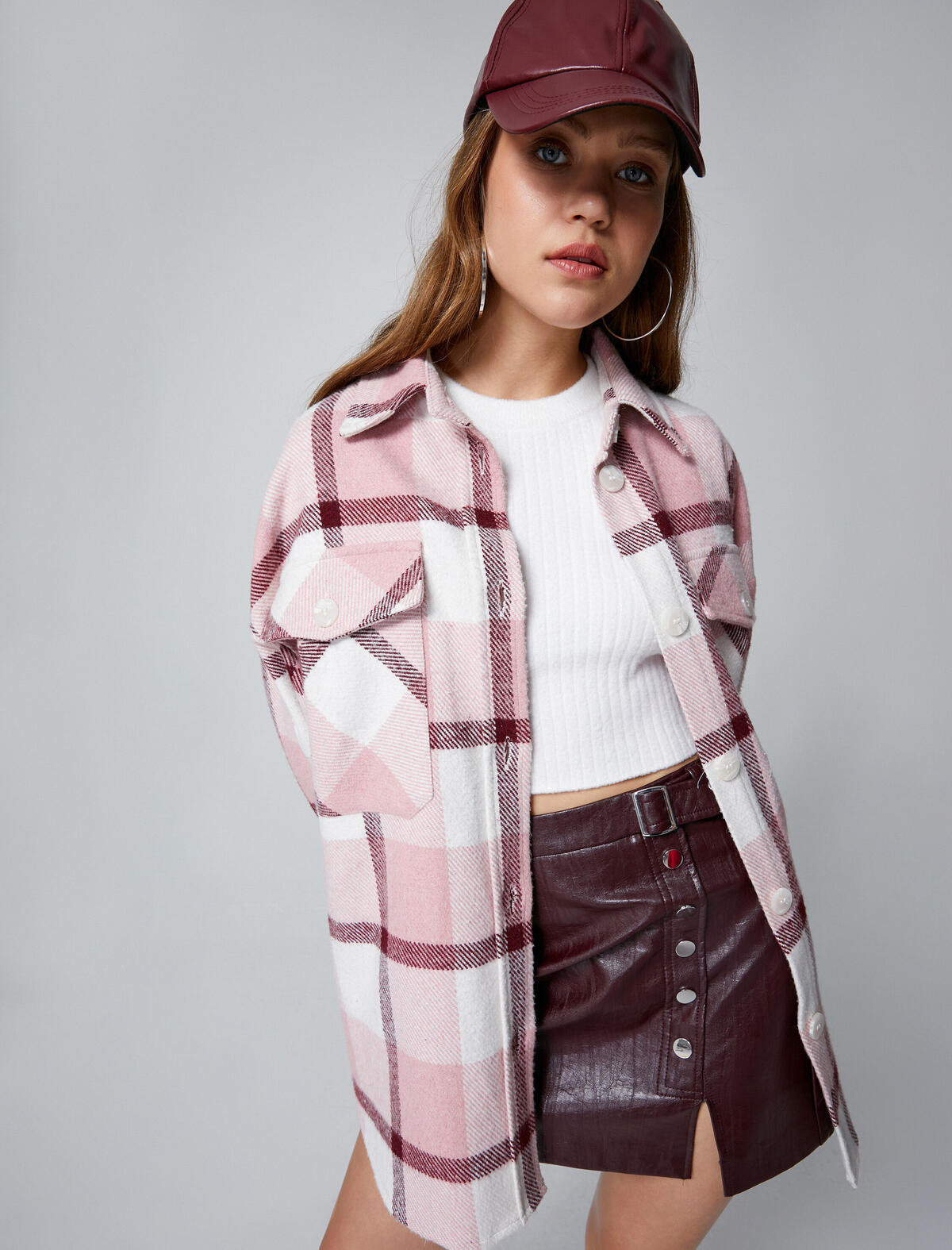 Koton Gömlek 4WAL60020IW Pembe Ekose