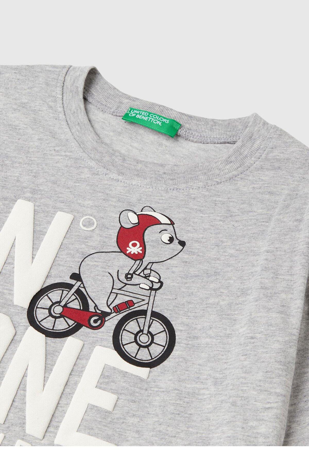 Benetton Uzun Tişört Erkek Bebek 3I1XG10FL Gri Melanj