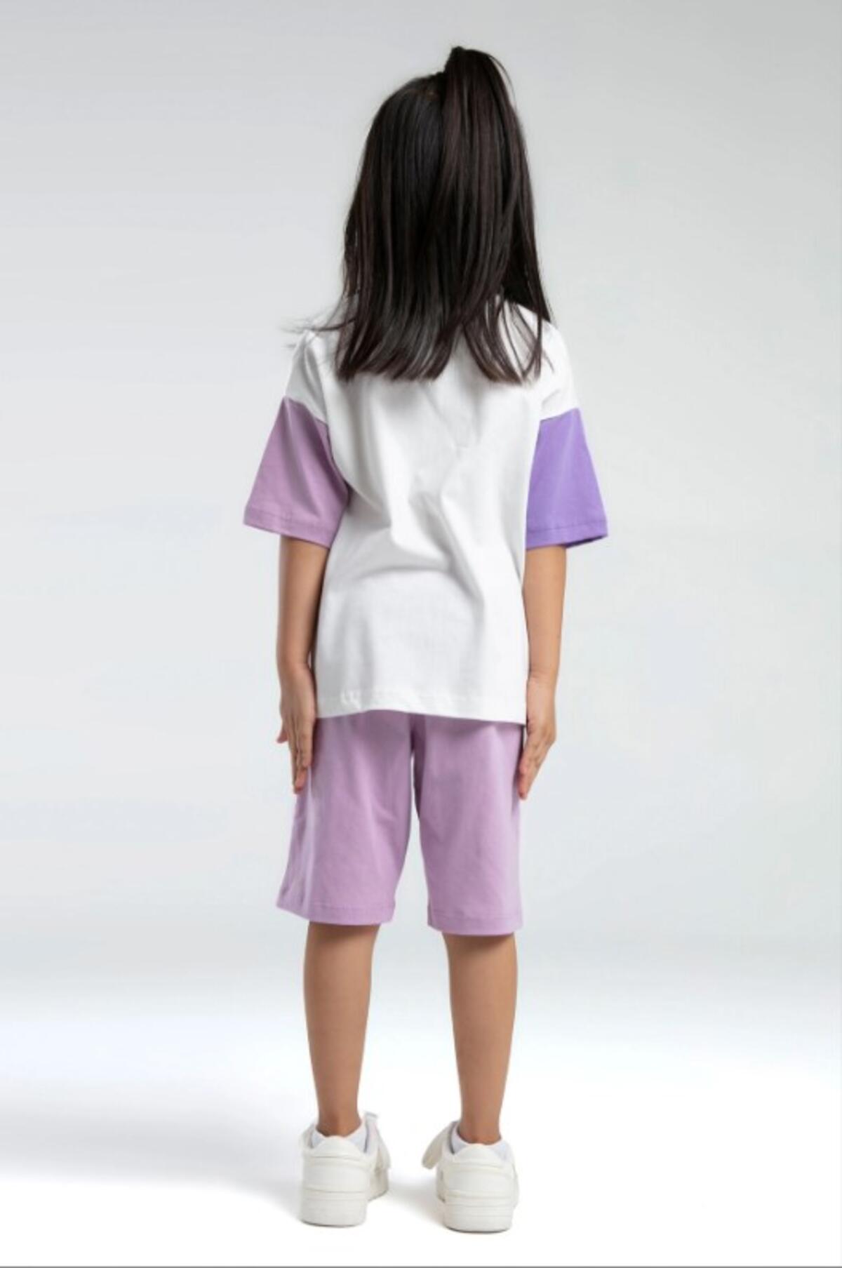RolyPoly Bermuda Takım Kız Çocuk RP3599-2 Beyaz-K.Lila