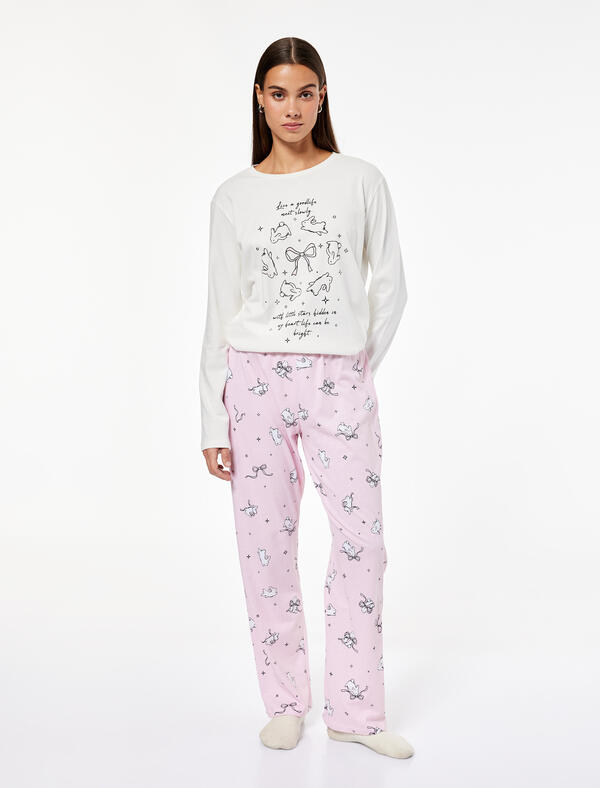 Koton Pijama Takımı 6WLK40148MK Ekru Desenli