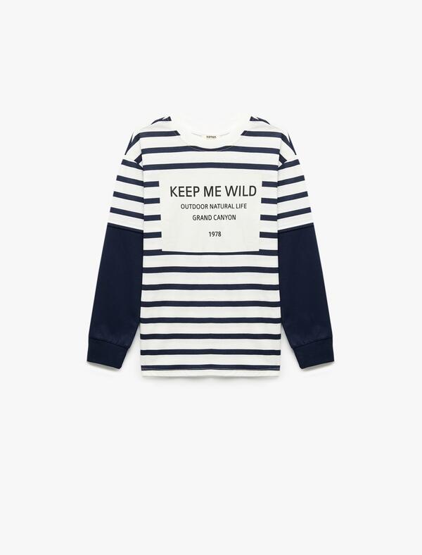 KotonTişört Erkek Çocuk 6WKB10097TK Ekru Çizgili