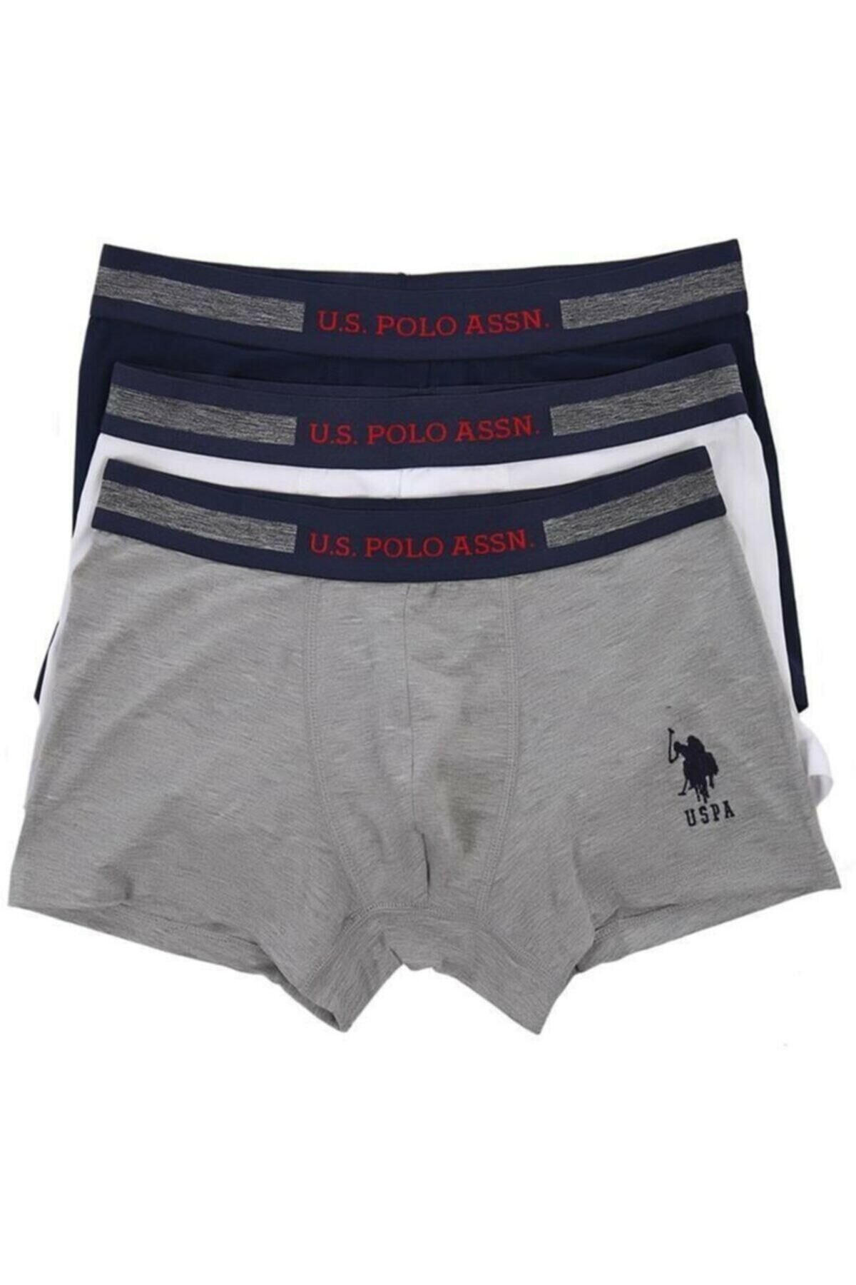 U.S Polo Assn. Erkek Boxer 3Lü 80155 Lacivert-Gri Melanj-Beyaz