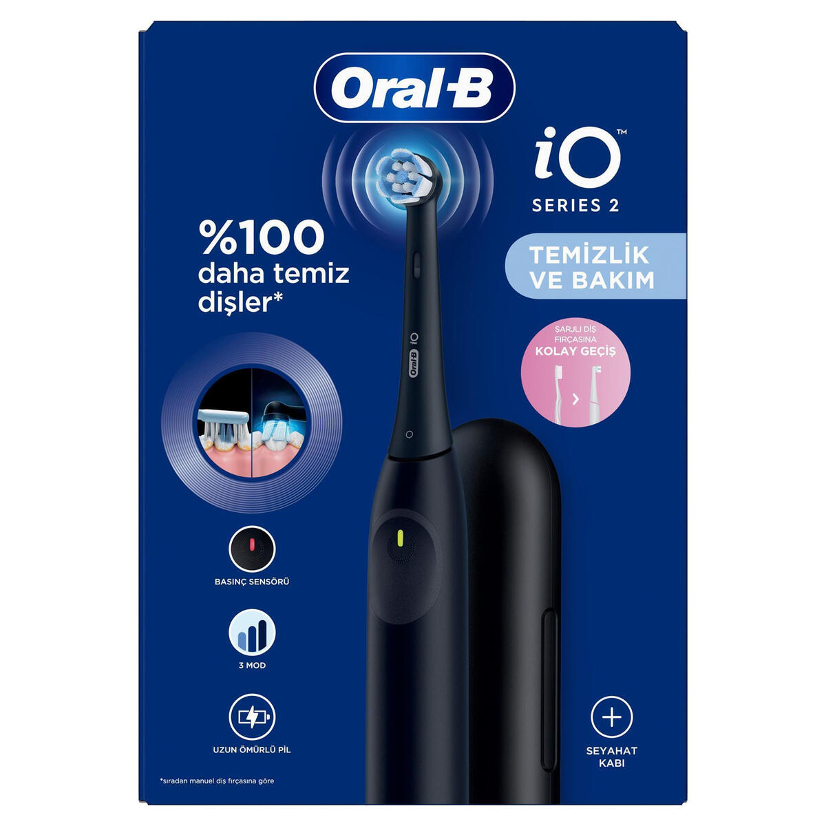 Oral-B Şarjlı Diş Fırçası İo 2 Siyah+Seyahat Kabı