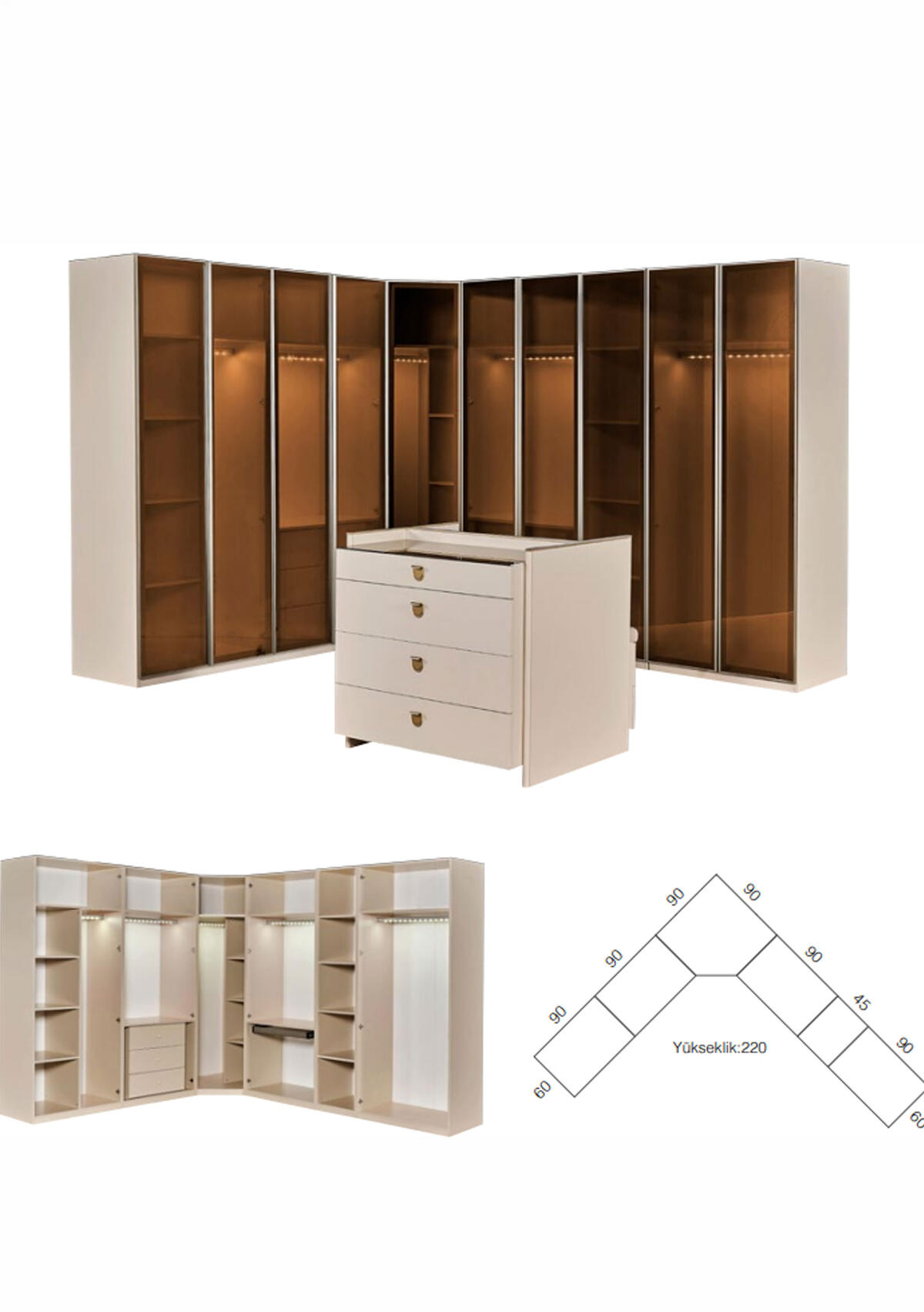 Classev Köşe Modül Dolab (Cam)Hermes