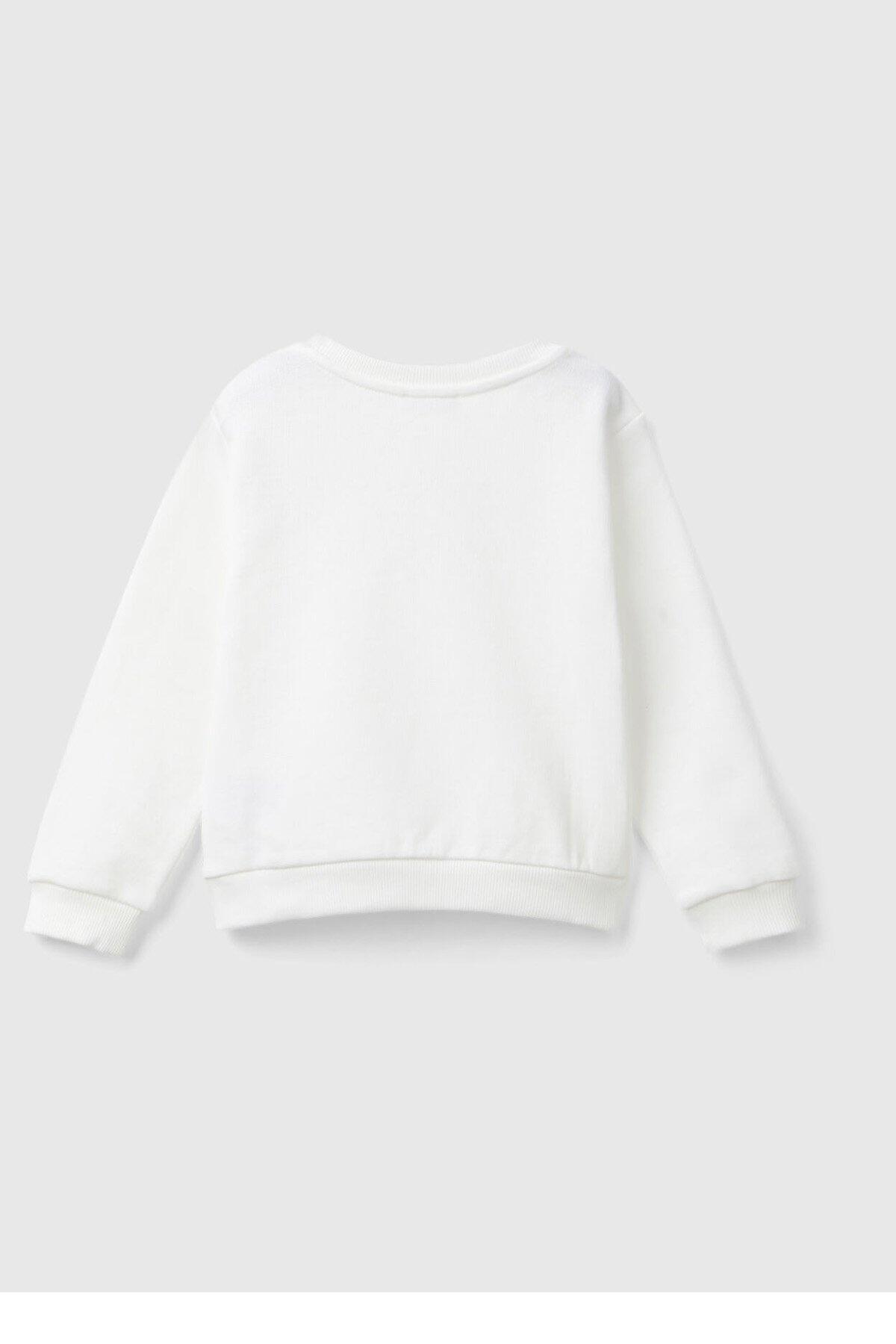 Benetton Sweatshirt Kız Bebek 3J70G10F8 Beyaz