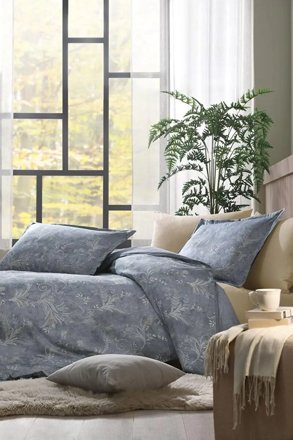 Özdilek Nevresim Takımı Tek Kişilik Ranforce Fitted Espıral Flor Mavi