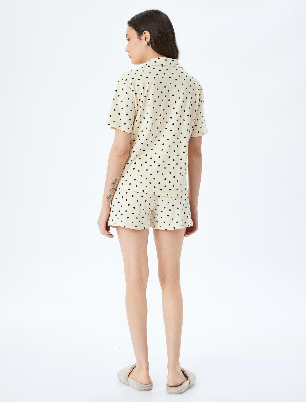 Koton Pijama Takımı 5SLK40049MK Ekru Desenli