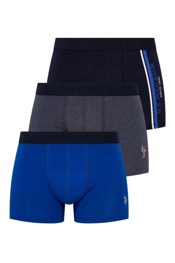 U.S Polo Assn. Erkek Boxer 3Lü 80307 Lacivert-Gri Melanj-Baskılı