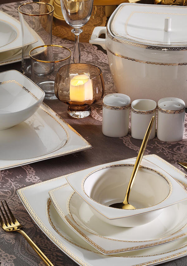 Aryıldız Yemek Takımı 60P Square Lıne 31037 153AR31037 Gold