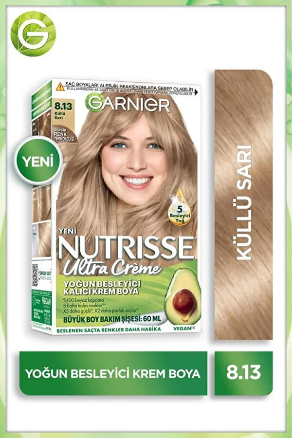 Garnier Saç Boyası Nutrisse Ultra Creme No:8.13 Küllü Sarı