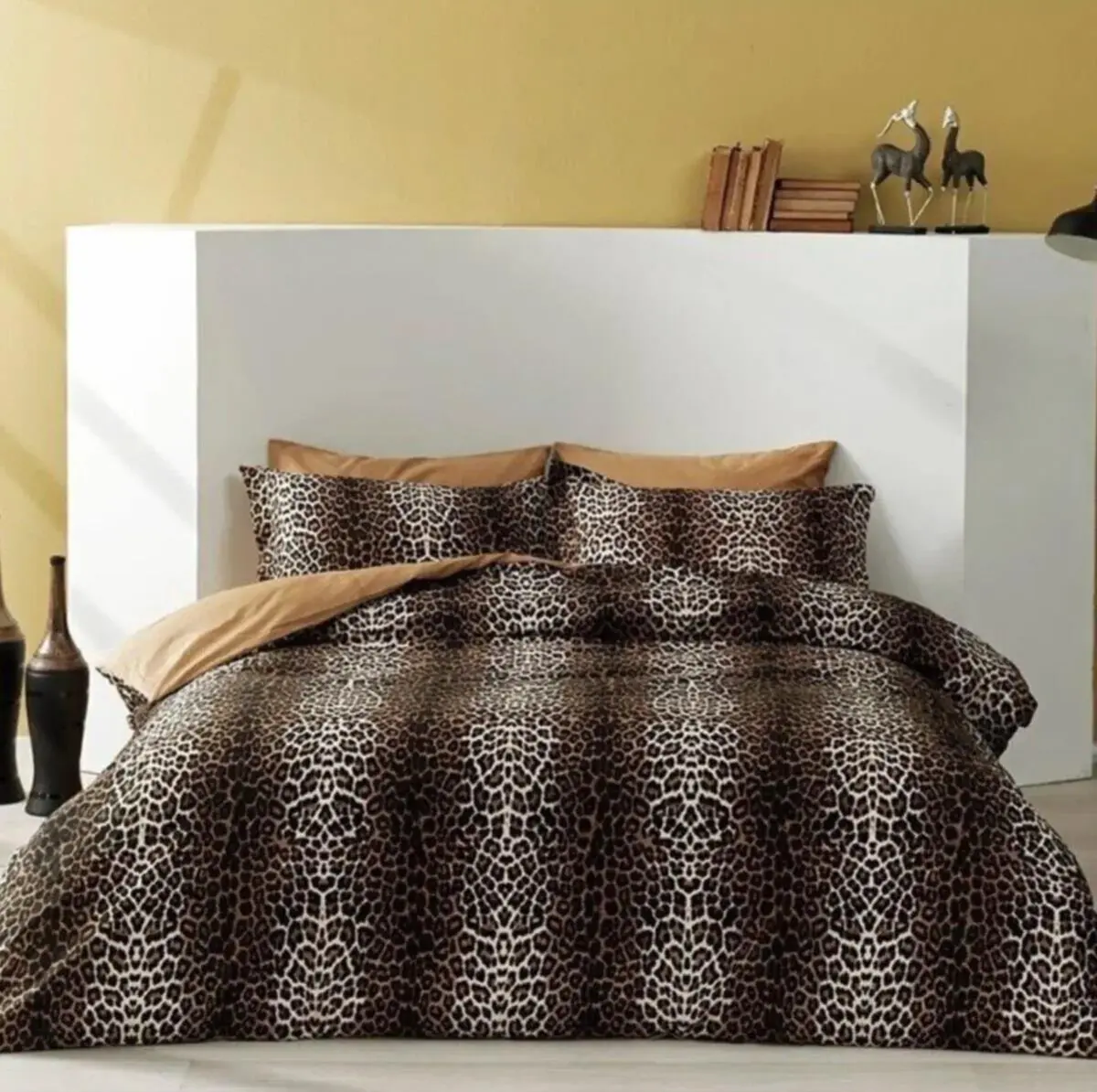 Taç Nevresim Takımı Çift Kişilik Saten Leopard Kahve