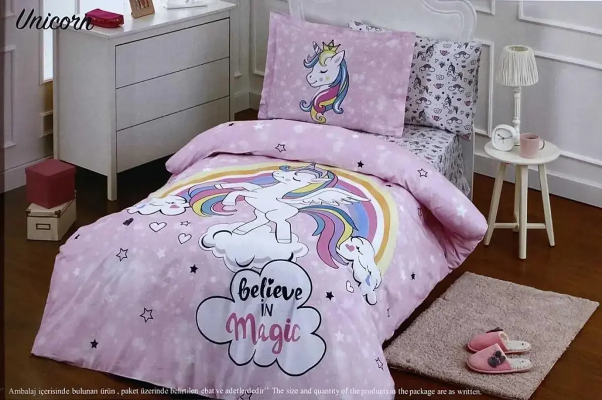 Özdilek Nevresim Takımı Tek Kişilik Ranforce Unicorn Pembe