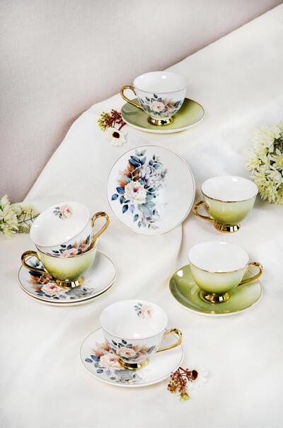 Paçi Fincan Takımı 6Lı Çiçekli Yaldızlı Botania P/POR-101759