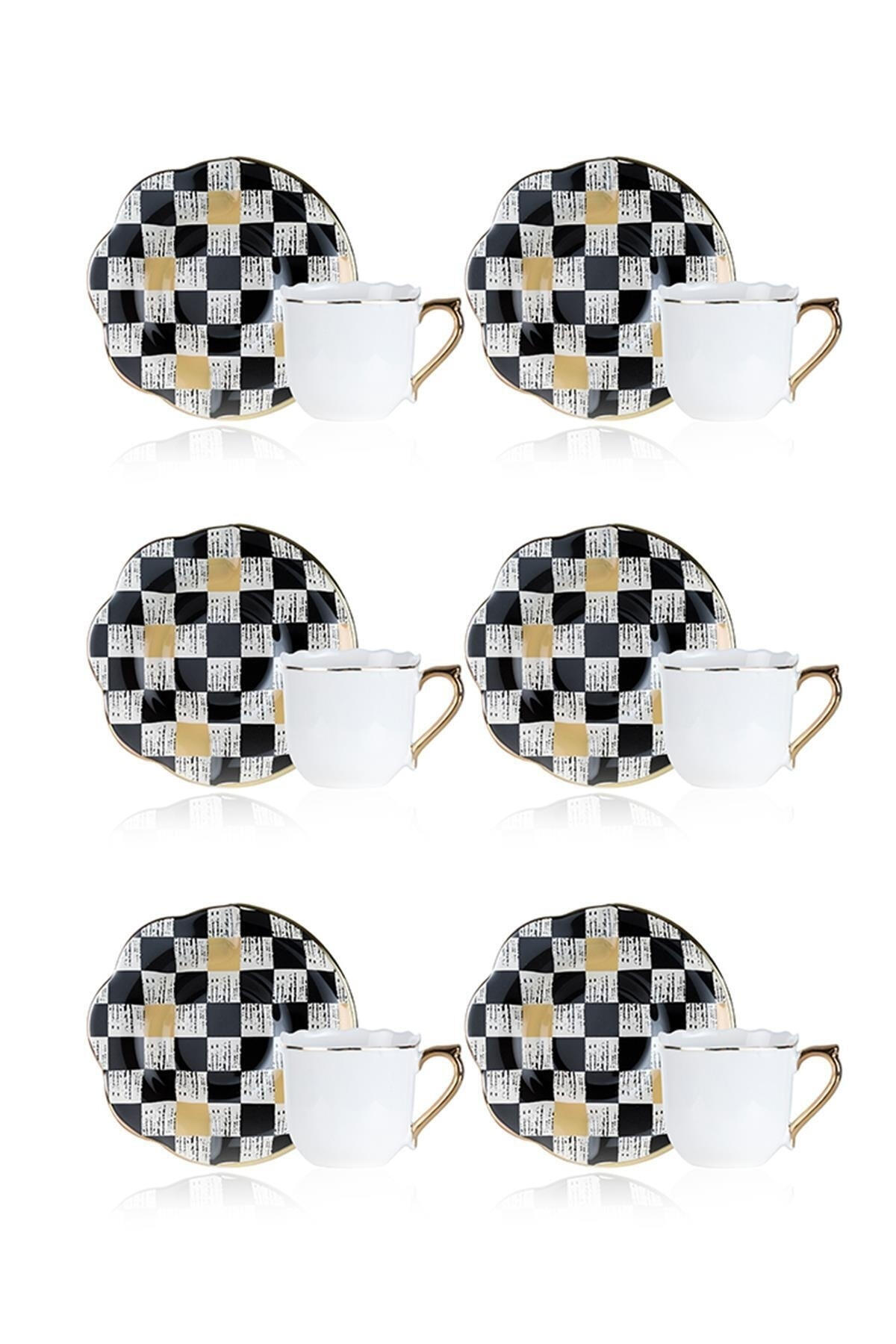 Acar Fincan Takımı 6lı Enzo-Chess Cam Tabaklı Sr-22-0276-6