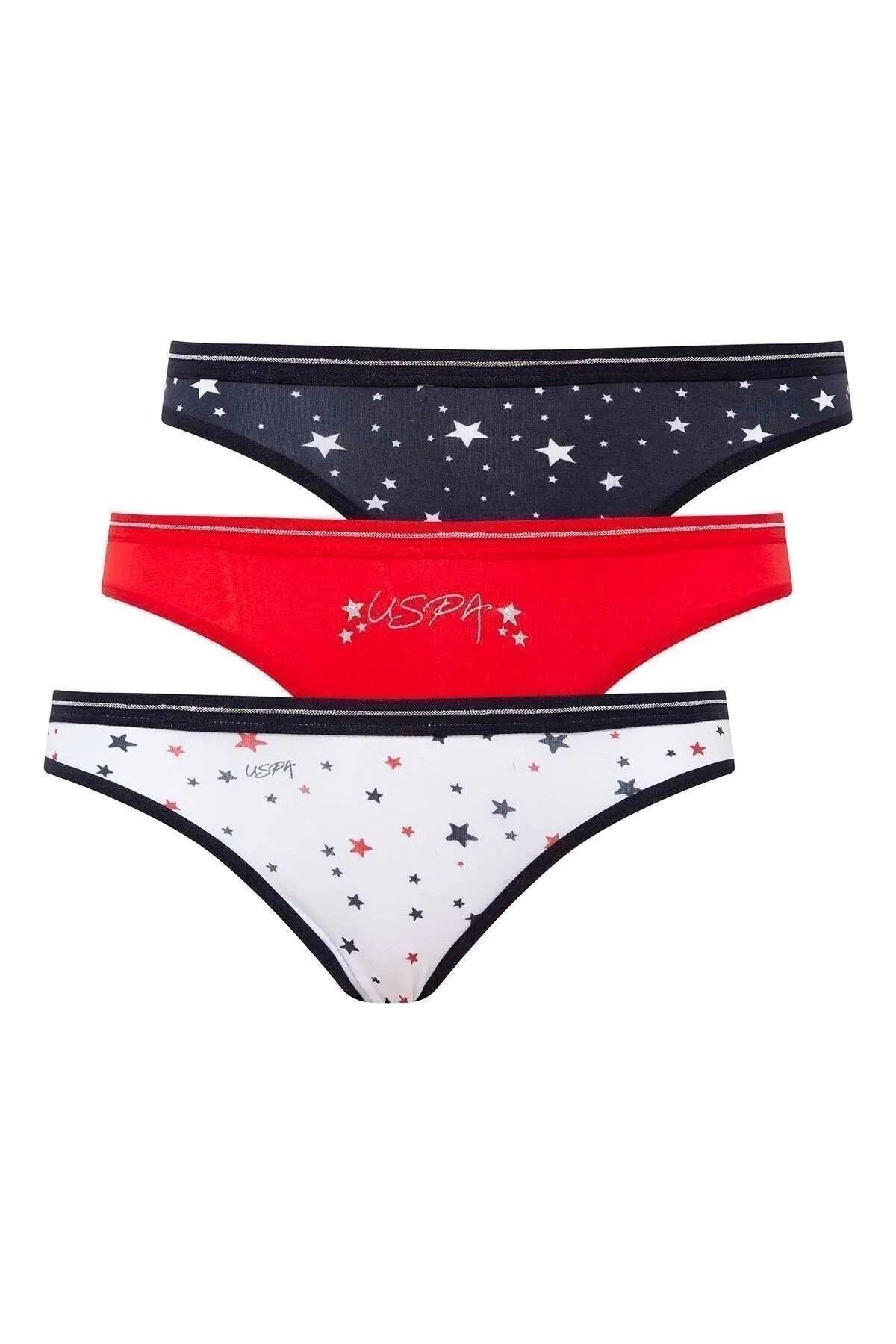 U.S Polo Assn. Kadın Slip 3Lü 66317 Kırmızı-Beyaz-Lacivert