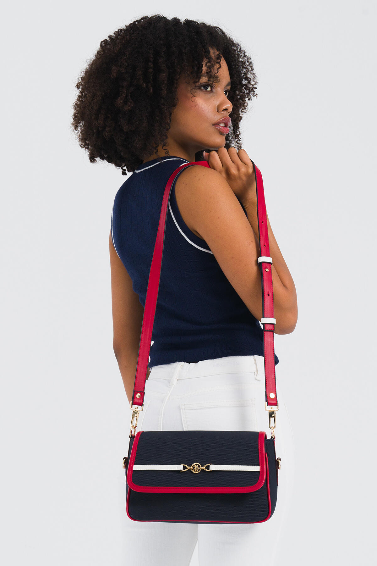 U.S. Polo Assn. Omuz Çanta US25241 Lacivert-Kırmızı