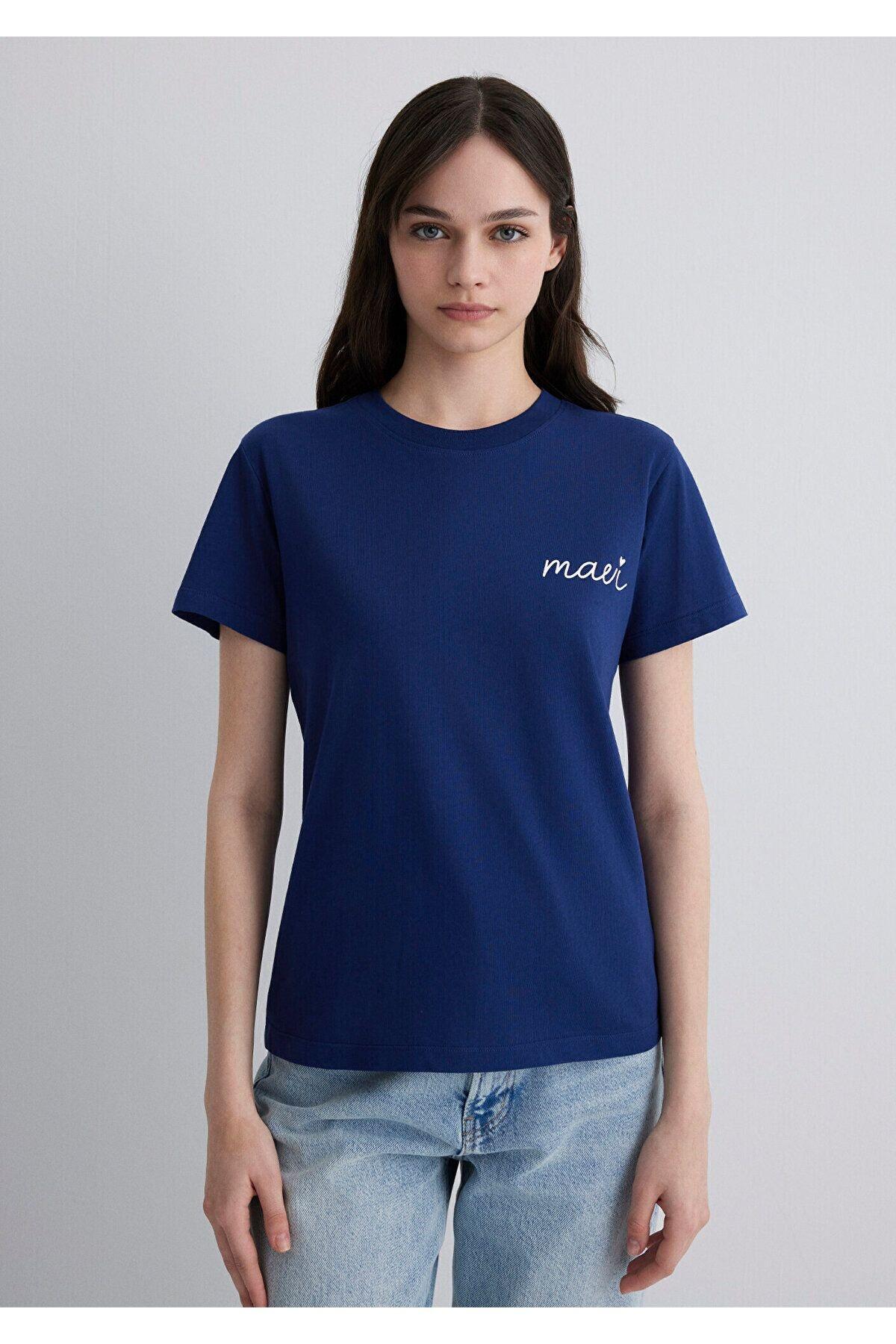 Mavi Tişört M1612962-70722 Koyu Saks Mavi
