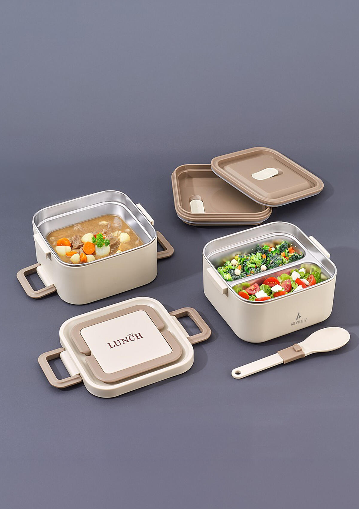 Aryıldız Saklama Kabı Bento Lunch Box Kare Beıge 1400Ml 153AR262108